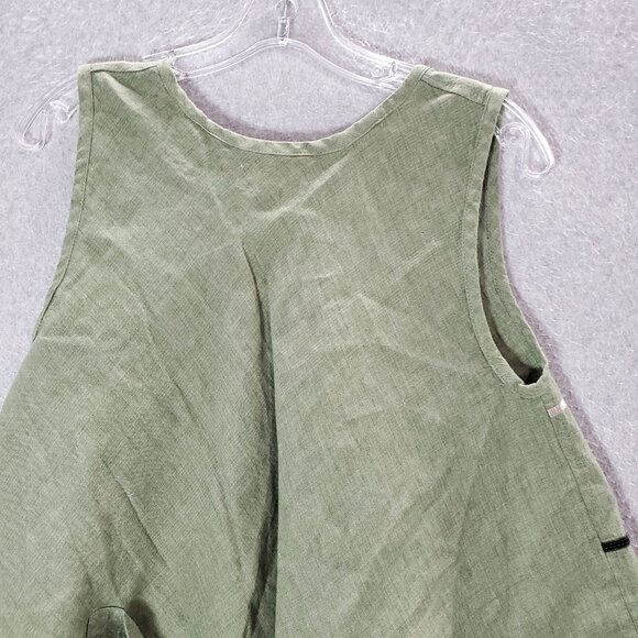 Mara Gibbucci Women Top Medium‎ Green Linen Tank Lagenlook Scoop Neck Tied Back - Picture 4 of 9